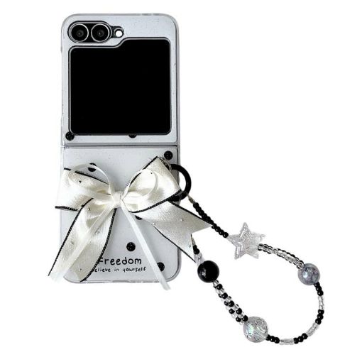 Samsung Galaxy Z Flip5 Case Glitter Dots Pattern with Bow Bracelet White - 1