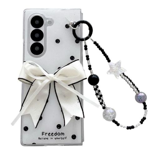 Samsung Galaxy Z Fold5 Glitter Dots Phone Case with Bow Bracelet - White - 1