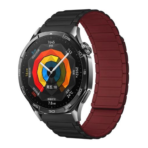 18mm Tri-beads Magnetic Silicone Watch Band - Black Wine Red - 1