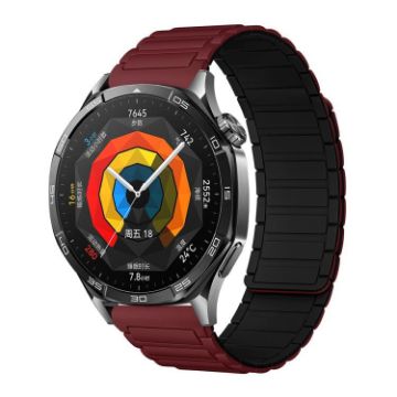 Tri-beads Magnetic Silicone Watch Band 18mm - Wine Red Black - 1