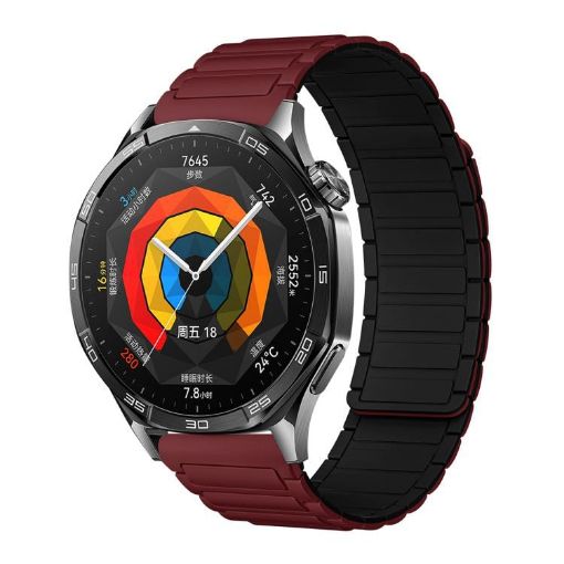22mm Wine Red Black Tri-beads Magnetic Silicone Watch Band - 1