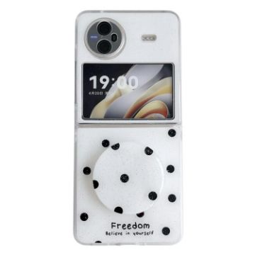 Vivo X Flip Glitter Powder Dots Phone Case with Holder - White - 1