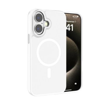 iPhone 16 Plus Kalebol Metal Lens Frame MagSafe Frosted White Case - 1