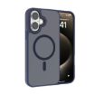 iPhone 16 Kalebol Metal Lens Frame MagSafe Frosted PC Case Navy Blue - 1