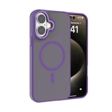 iPhone 16 Kalebol Metal Lens Frame MagSafe Frosted Case Dark Purple - 1