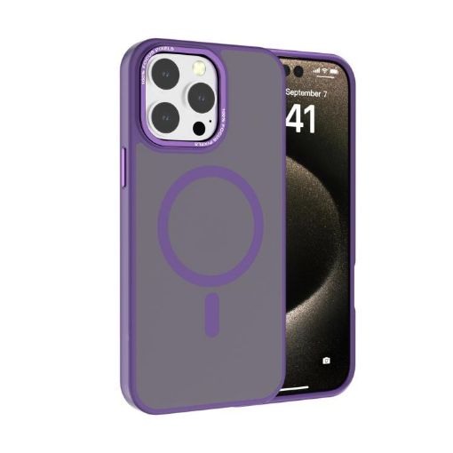 iPhone 15 Pro Max Kalebol Metal Lens Frame MagSafe Case Dark Purple - 1