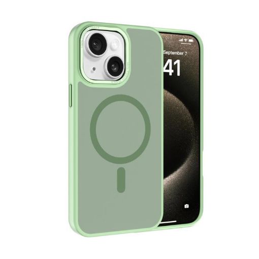 iPhone 15 Plus Kalebol Metal Lens Frame MagSafe Case - Matcha Green - 1