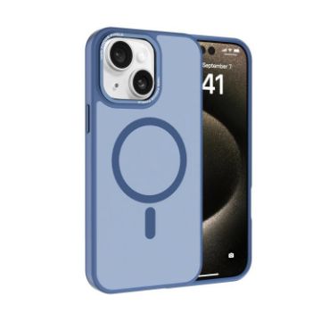 iPhone 15 Kalebol Metal Lens Frame MagSafe Frosted Case Sierra Blue - 1