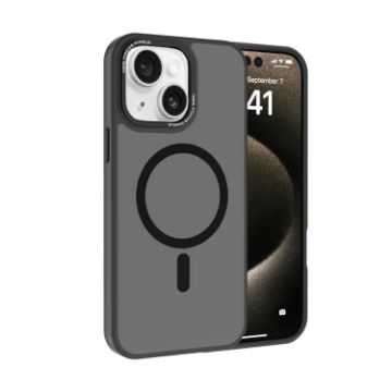 iPhone 14 Kalebol Metal Lens Frame MagSafe Frosted PC Case Black - 1