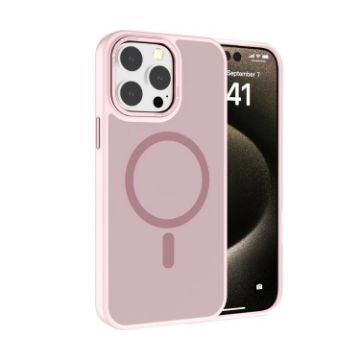iPhone 14 Pro Max Pink Metal Lens Frame MagSafe Frosted PC Case - 1