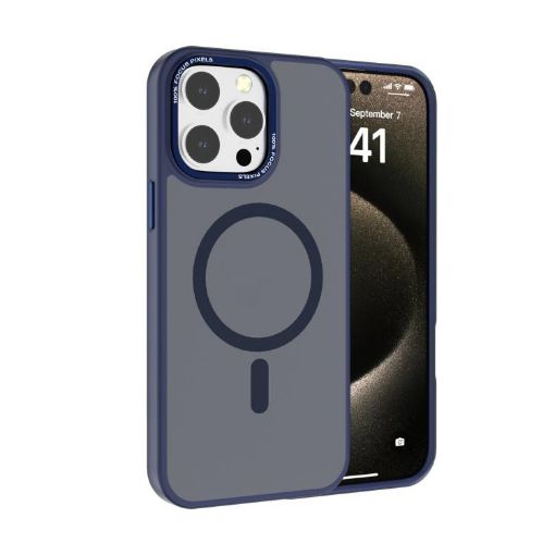 iPhone 14 Pro Max Kalebol Metal Lens Frame MagSafe Case Navy Blue - 1