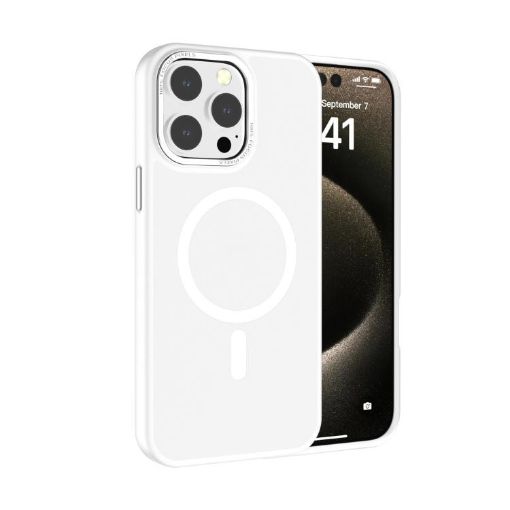 iPhone 14 Pro Max Kalebol Metal Lens Frame MagSafe Frosted Case White - 1
