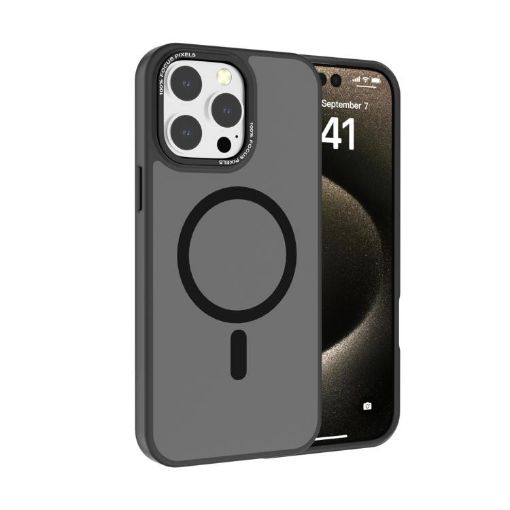 iPhone 13 Pro Max Kalebol Metal Lens Frame MagSafe Frosted Case Black - 1