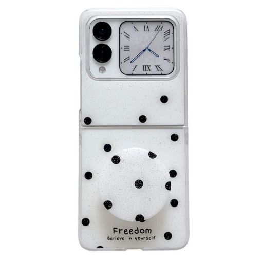 Huawei Nova Flip Phone Case - Glitter Dots Pattern with Holder (White) - 1