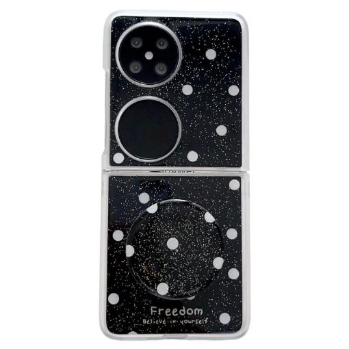 Huawei Pocket 2 Phone Case Black - Glitter Dots Pattern with Holder - 1