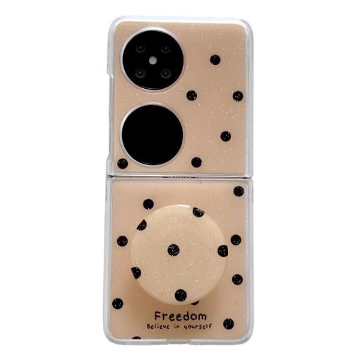 Huawei P50 Pocket Gold Glitter Dots Phone Case with Holder - 1