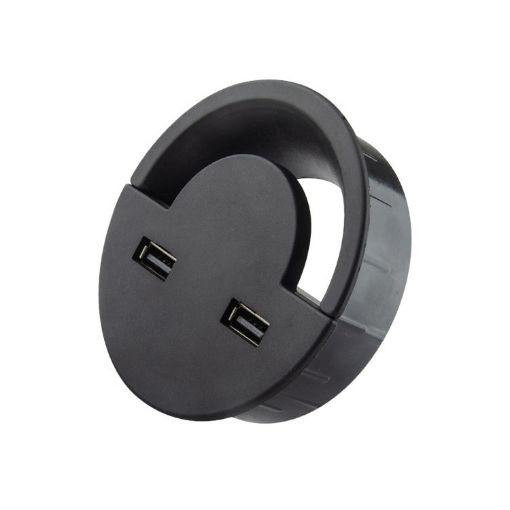 80mm Desktop Outlet USB Cable Wire Hole Cover Round Holder Winder - 1