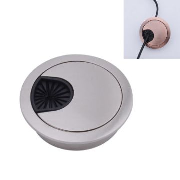 80mm Zinc Alloy Desk Threading Box Hole Cover - Brushed Steel Finish - 1