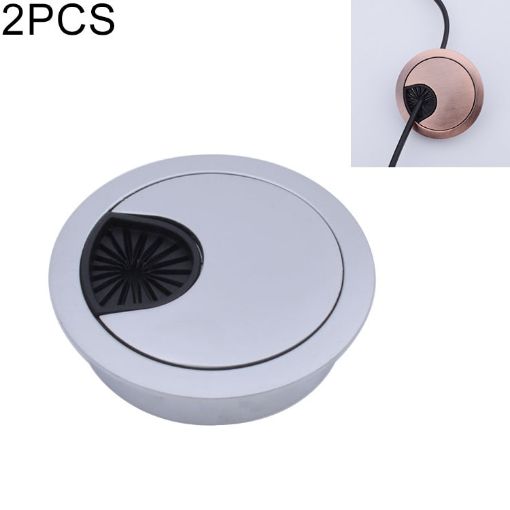 2 PCS Zinc Alloy Desk Hole Cover, 60mm Diameter, Matte Silver - 1