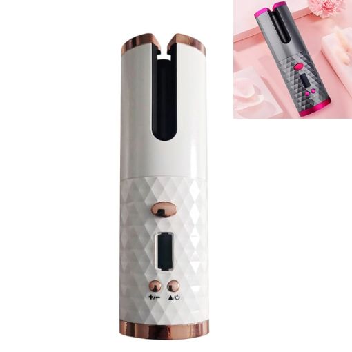 Wireless USB Charging Automatic Hair Curler with LCD Display - White - 1
