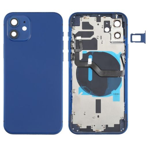 iPhone 12 Blue Battery Back Cover with Keys, Tray, Flex Cable & Charging - 1