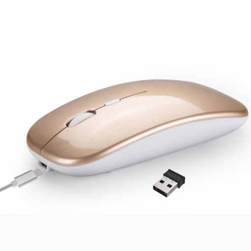 HXSJ M90 Gold Ultrathin Mute Rechargeable Dual Mode Wireless Mouse - 1