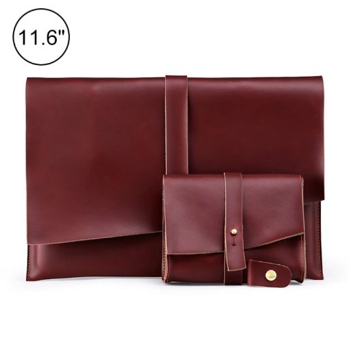 Leather Laptop & Tablet Bag w/ Cable Winder for 11.6" & Below - Wine Red - 1