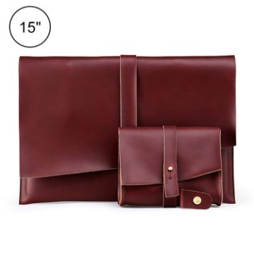 Leather Laptop & Tablet Bag w/ Cable Winder for 15" & Below - Wine Red - 1