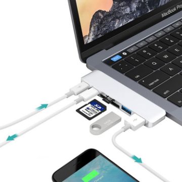 6-in-1 USB-C Hub Adapter: 5Gbps, 2 USB 3.0, SD/TF Slots for MacBook - 1