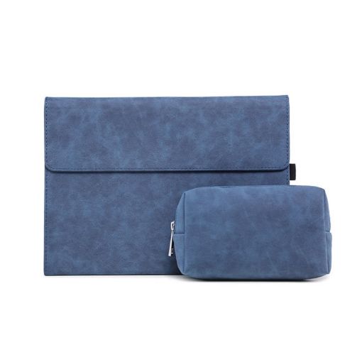 Surface Pro 7/7+ Sheepskin Leather Case + Power Supply Bag & Pen Slot (Blue) - 1