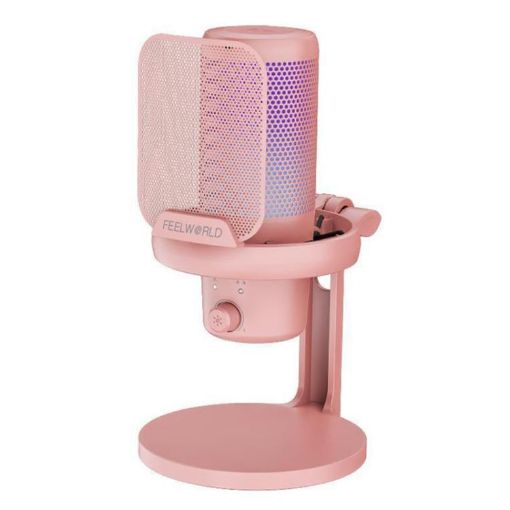 FEELWORLD VM1 USB Condenser Gaming Microphone - Pink, Noise Cancel, RGB - 1
