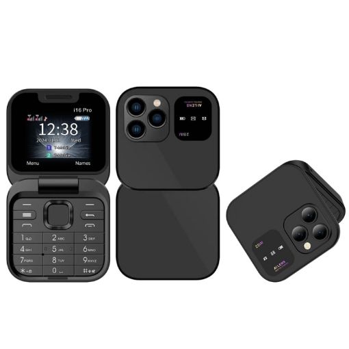 SERVO i16 Pro Mini Flip Phone, 1.77", Dual SIM, Bluetooth, FM, GSM, Black - 1