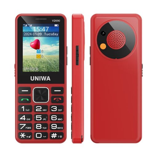 UNIWA V2000 Elder Phone, 2.4" Unisoc T107, 1700mAh, 4G, SOS, US Plug, Red - 1