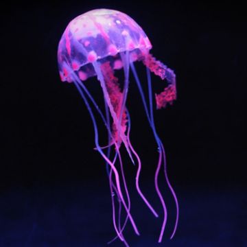 Pink Silicone Jellyfish Aquarium Decoration - 8x20cm Fluorescent Sucker - 1