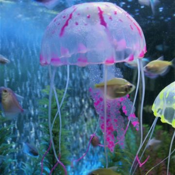 Purple Silicone Jellyfish Aquarium Decoration - 8x20cm Fluorescent Sucker - 1