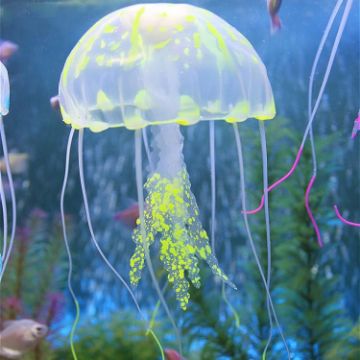 Yellow Silicone Jellyfish Aquarium Decoration - 8x20cm Fluorescent Sucker - 1