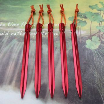 5 PCS Red Aluminium Tent Pegs with Rope - 18cm Outdoor Accessories - 1