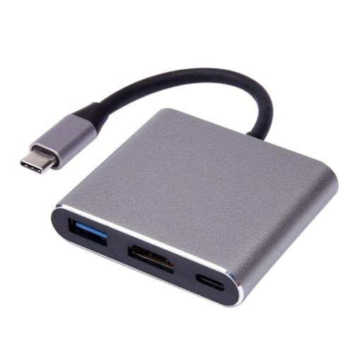 V125 USB-C Male to PD + HDMI + USB 3.0 Female 3-in-1 Converter Grey - 1