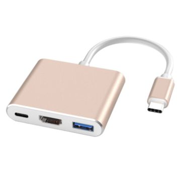 V125 USB-C Male to PD + HDMI + USB 3.0 Female 3-in-1 Converter Gold - 1