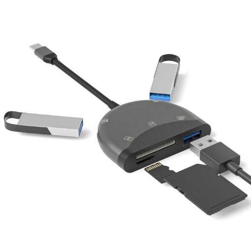 5 in 1 USB-C/Type-C Adapter with TF/SD Card Slot + 3 USB Ports NK-3039 - 1