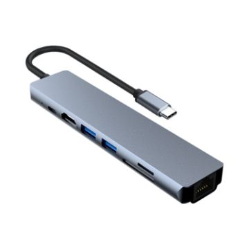 7-in-1 USB-C Hub Adapter: RJ45, SD/TF, 2 USB 3.0, HDMI, PD Charging - 1