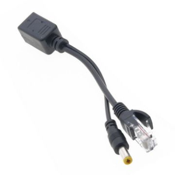 RJ45 POE Injector & Splitter Cable with 2.1x5.5mm DC Jack - Black - 1