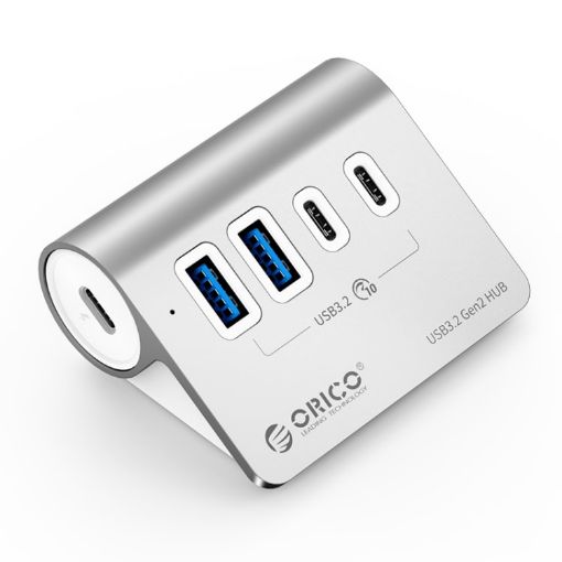 ORICO M3CU2 4-Port Type-C & USB 3.2 Gen2 10Gbps HUB - Silver Aluminum - 1