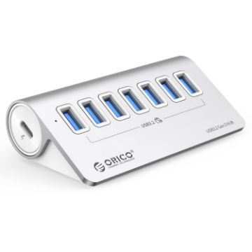 ORICO M3U7-G2 7-Port USB 3.2 Gen2 HUB 10Gbps Aluminum Silver 0.5m Cable - 1