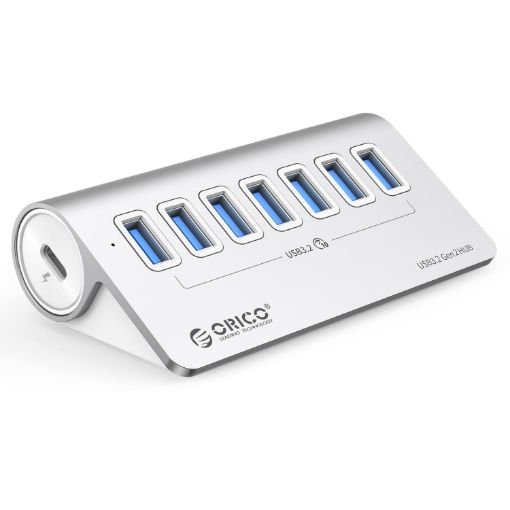 ORICO M3U7-G2 7-Port USB 3.2 Gen2 HUB 10Gbps Aluminum Silver 0.5m Cable - 1