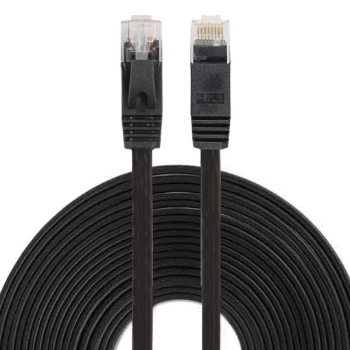 10m Black CAT6 Ultra-thin Flat Ethernet LAN Cable RJ45 Patch Lead - 1