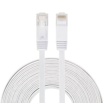 10m CAT6 Ultra-thin Flat Ethernet LAN Cable RJ45 - White Patch Lead - 1