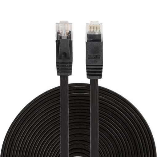 15m Black CAT6 Ultra-thin Flat Ethernet LAN Cable RJ45 Patch Lead - 1