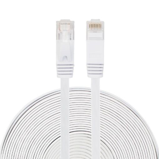 15m CAT6 Ultra-thin Flat Ethernet LAN Cable RJ45 Patch Lead White - 1
