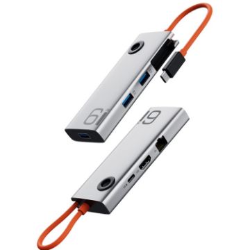 ROCK TR28 6-in-1 USB 3.0 HUB HDMI 4K Gigabit PD Charger Silver Black - 1